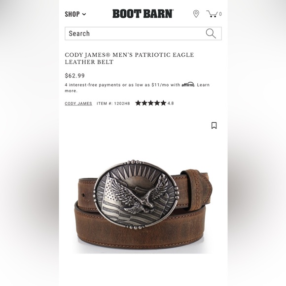 Men's Brown Leather Belt with Eagle Silver Buckle - Picture 3 of 5